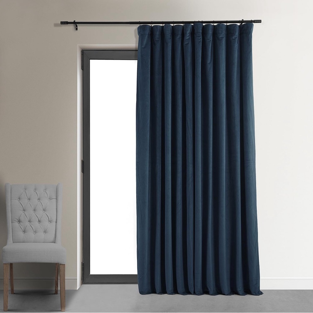HPD Half Price Drapes Velvet Thermal Blackout Curtains 50W x 96L, Midnight Blue
